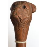 An early 20th Century children's / childs walking cane, the cane knopp carved in the form of a Boxer