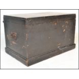 A 19th Century Victorian ebonised pine blanket box / chest, hinged  top opening to reveal candle box