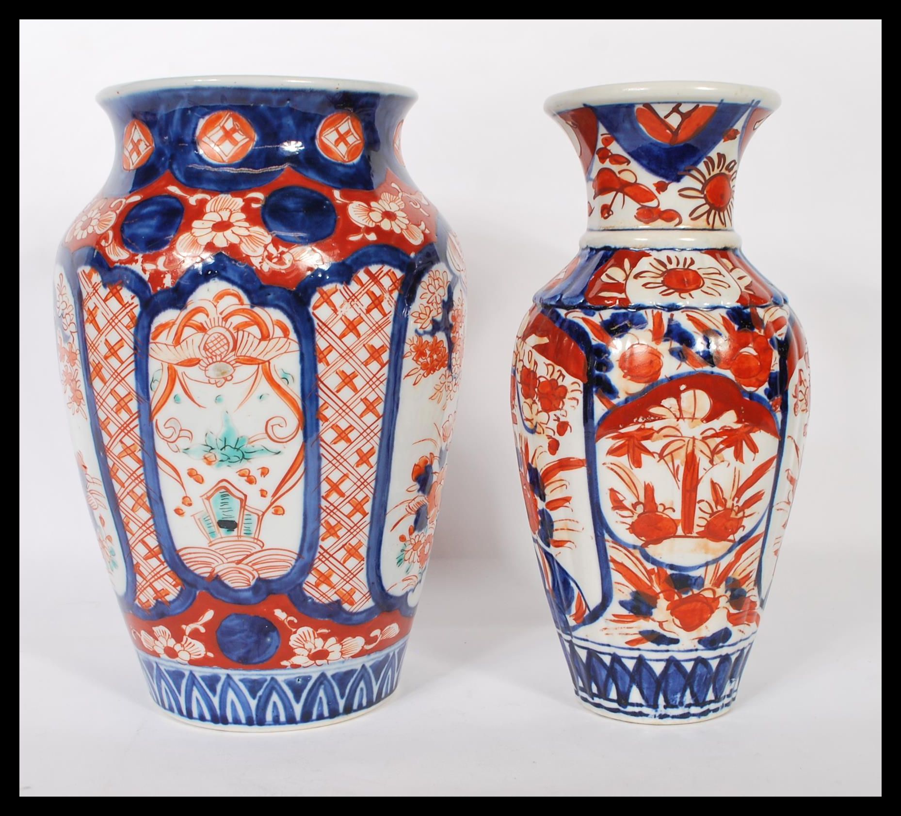 Two 18th / 19th Century Japanese Imari vases to include one of baluster form, both having hand - Image 4 of 6