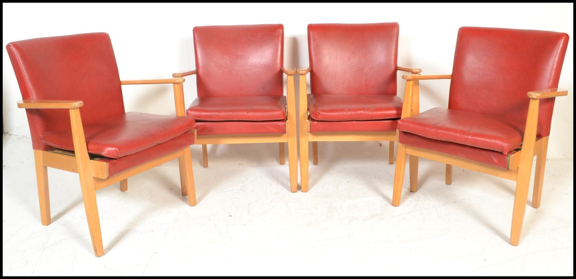 A set of four vintage retro Parker Knoll model 733 open framed armchairs, sweeping arms, seat pads - Bild 2 aus 7