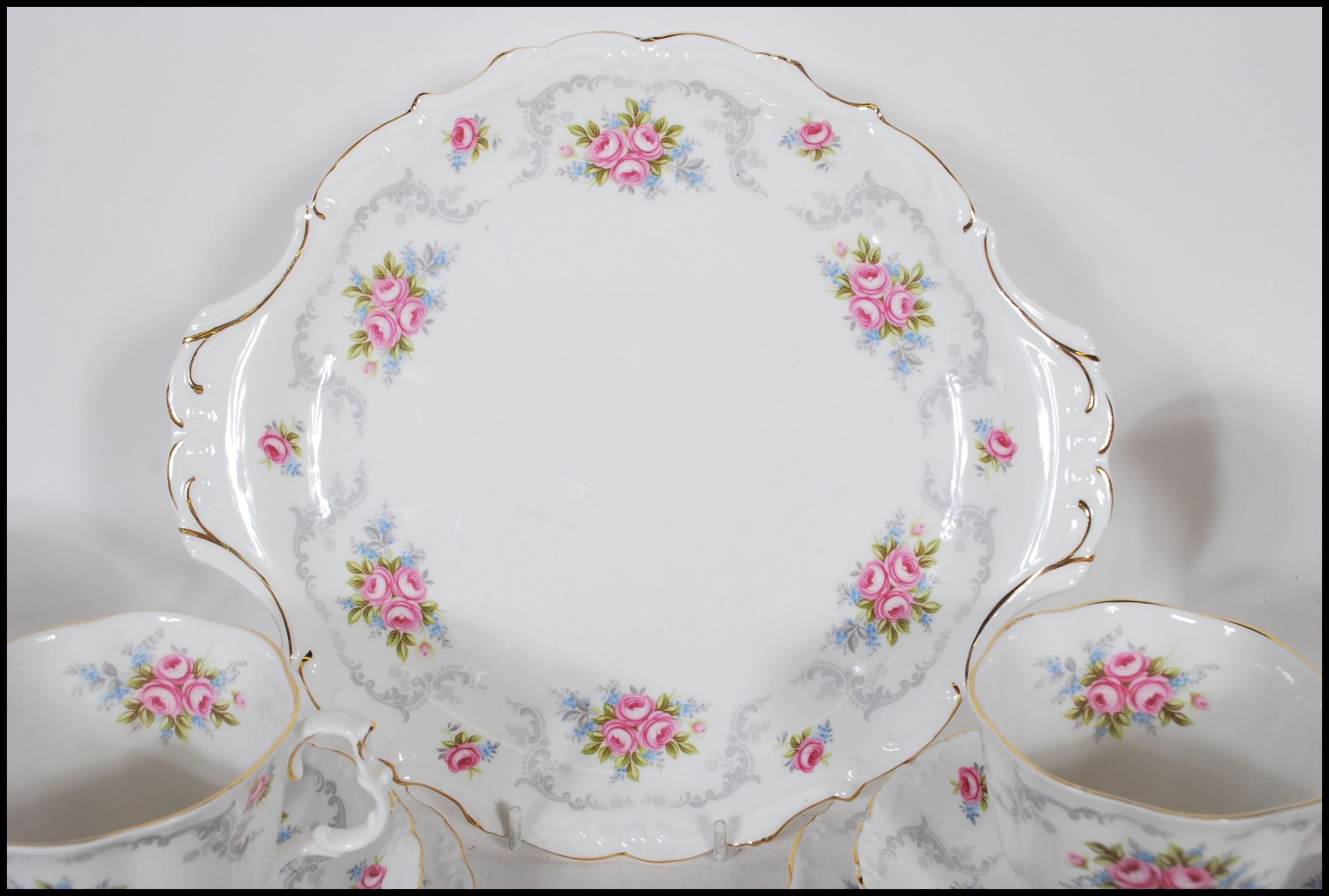 A Royal Albert tea service in the Tranquillity pattern having floral and gray foliate decoration - Image 4 of 8