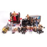 COLLECTION OF MATTEL MADE WWE ACTION FIGURES AND PLAYSET