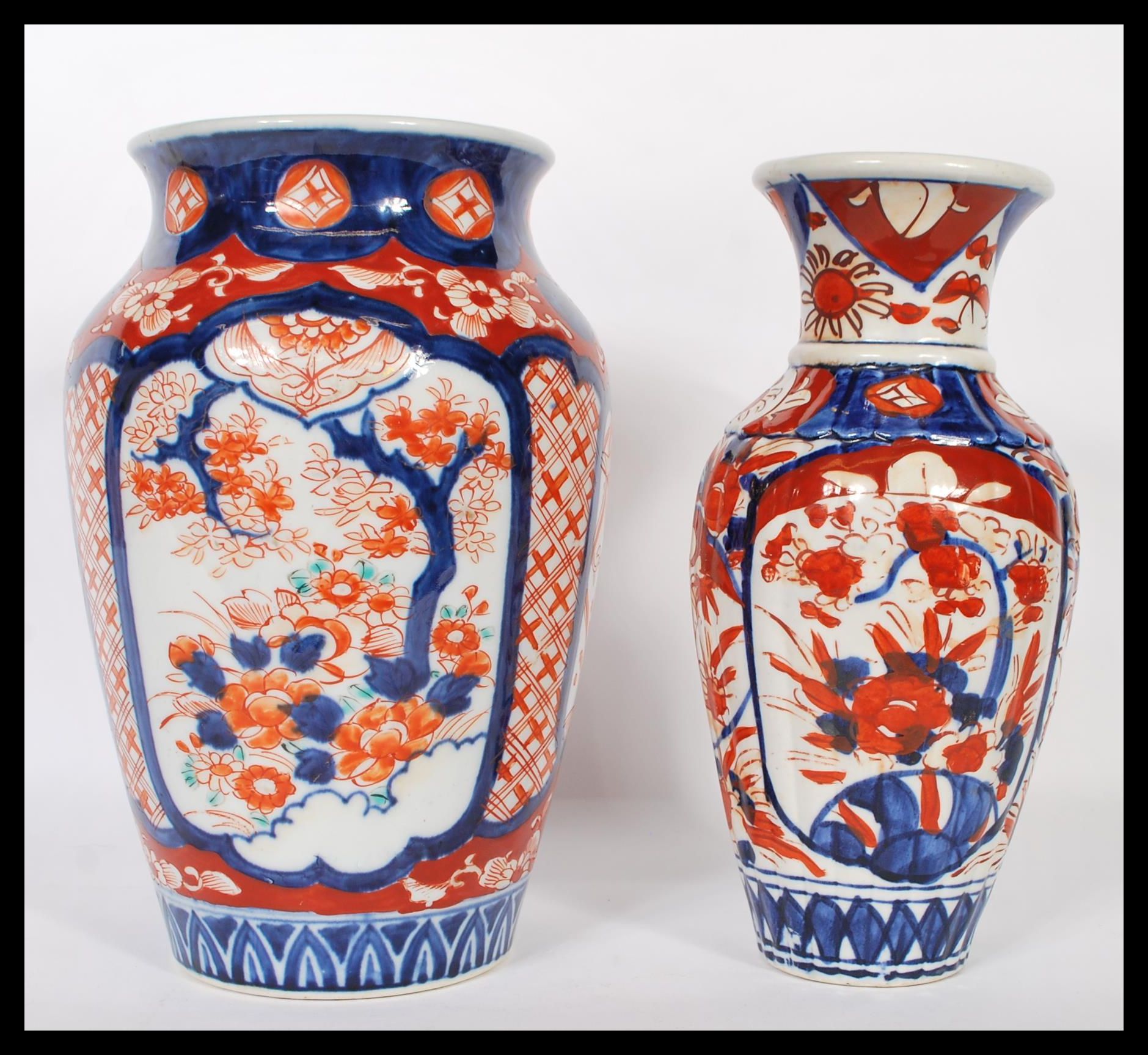 Two 18th / 19th Century Japanese Imari vases to include one of baluster form, both having hand - Image 3 of 6