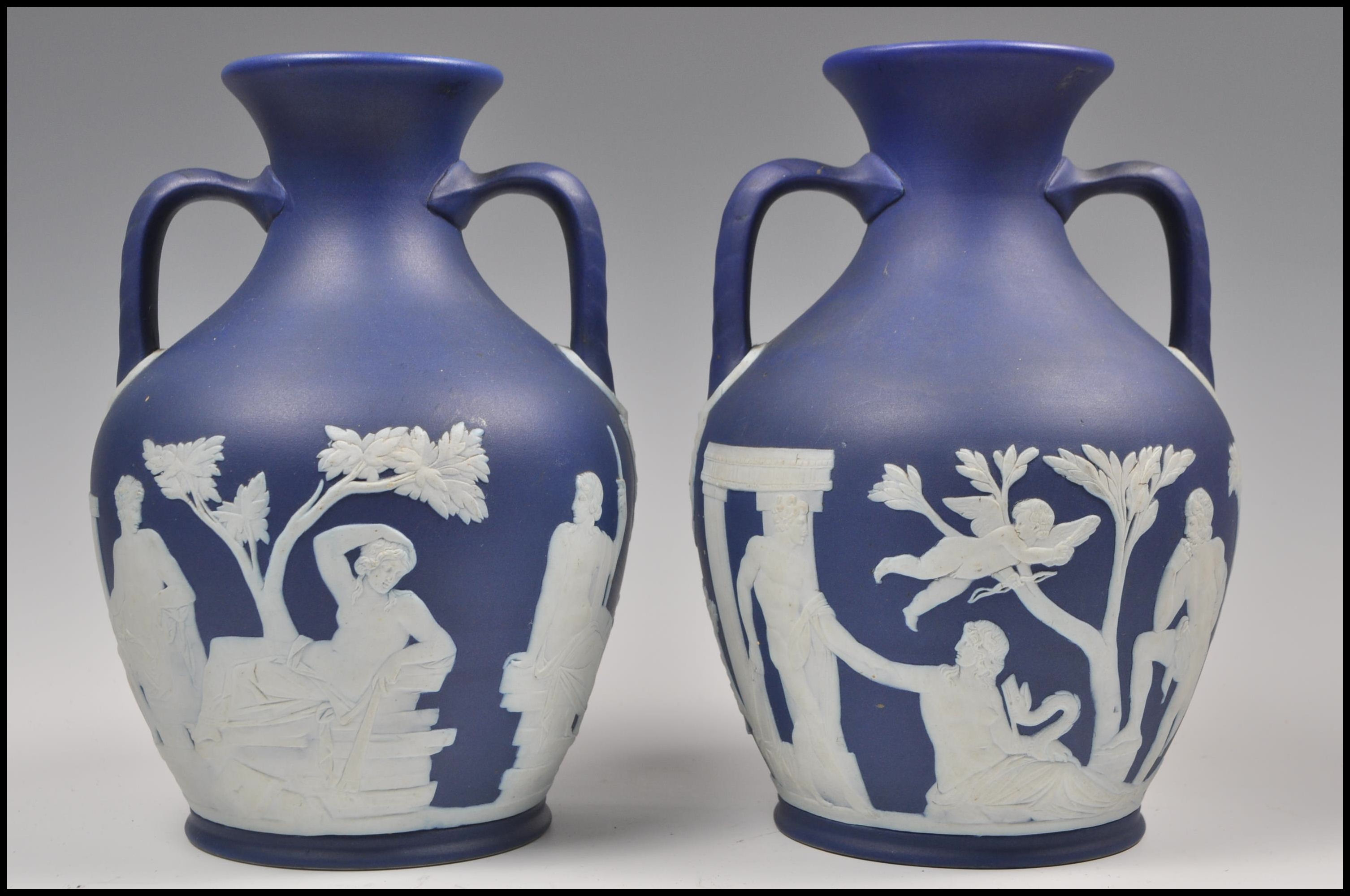 VICTORIAN WEDGWOOD PORTLAND JASPERWARE VASES - Image 3 of 13