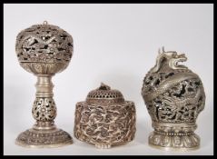 A group of three 20th Century Chinese white metal