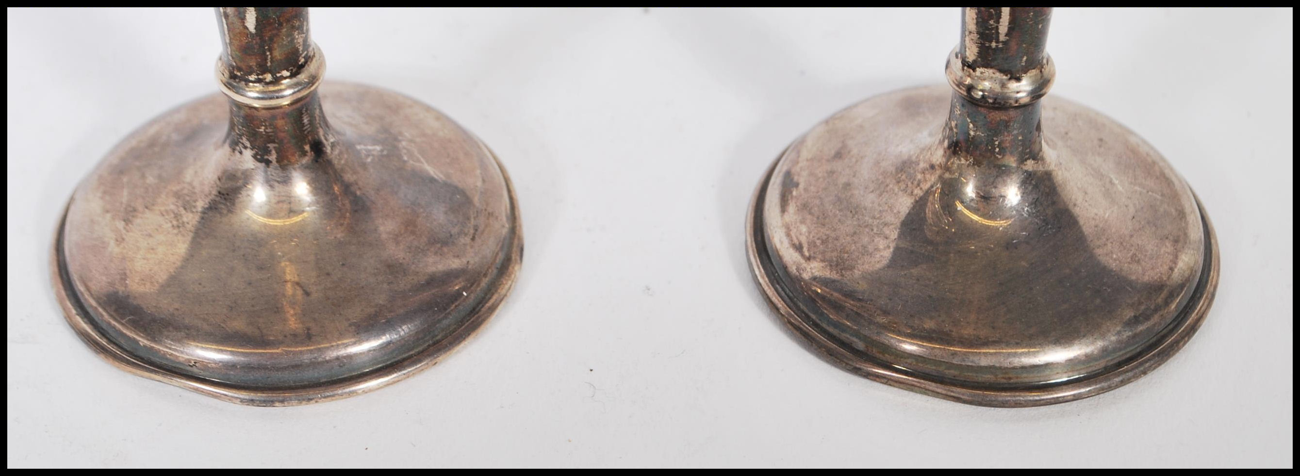 A pair of early 20th Century Art nouveau silver hallmarked spill vases of tapering form having - Image 3 of 9