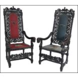 PAIR 19TH CENTURY CAROLEAN MANNER OAK EBONISED THR