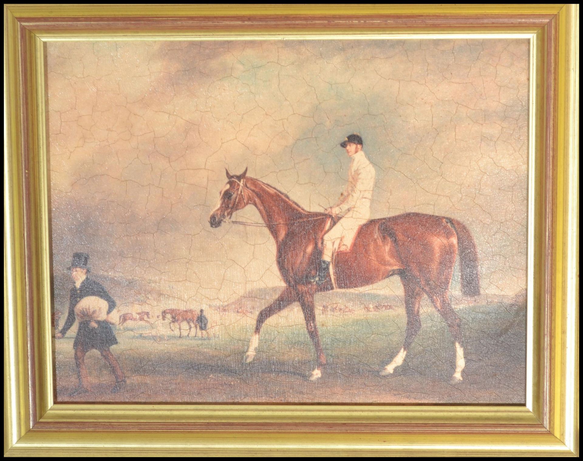 A group of three gilt framed equestrian prints depicting race horses and jockeys. Together with a - Bild 3 aus 9