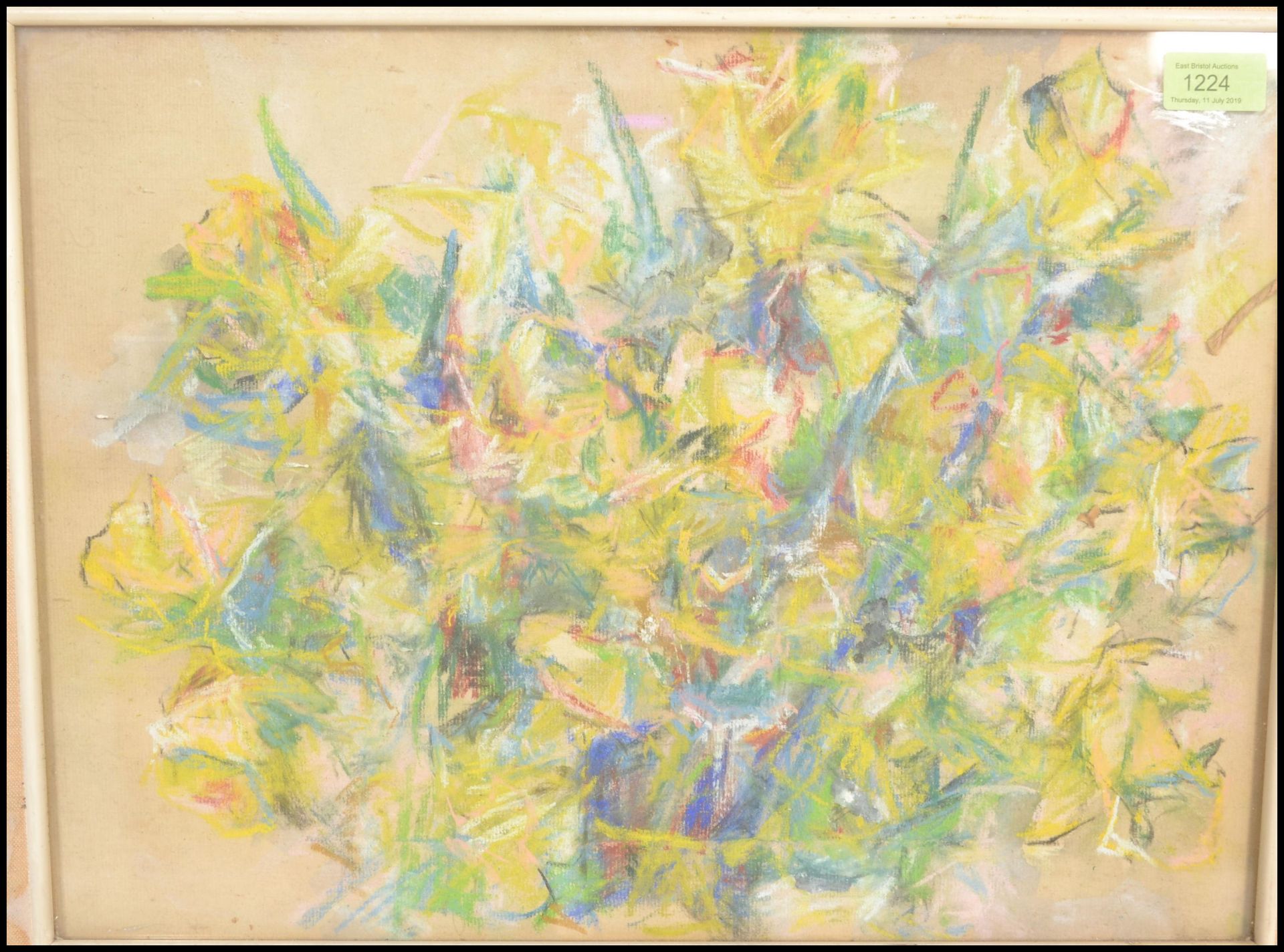 A mid century pastel abstract study painting being framed and glazed, marked to the verso  William - Bild 2 aus 4