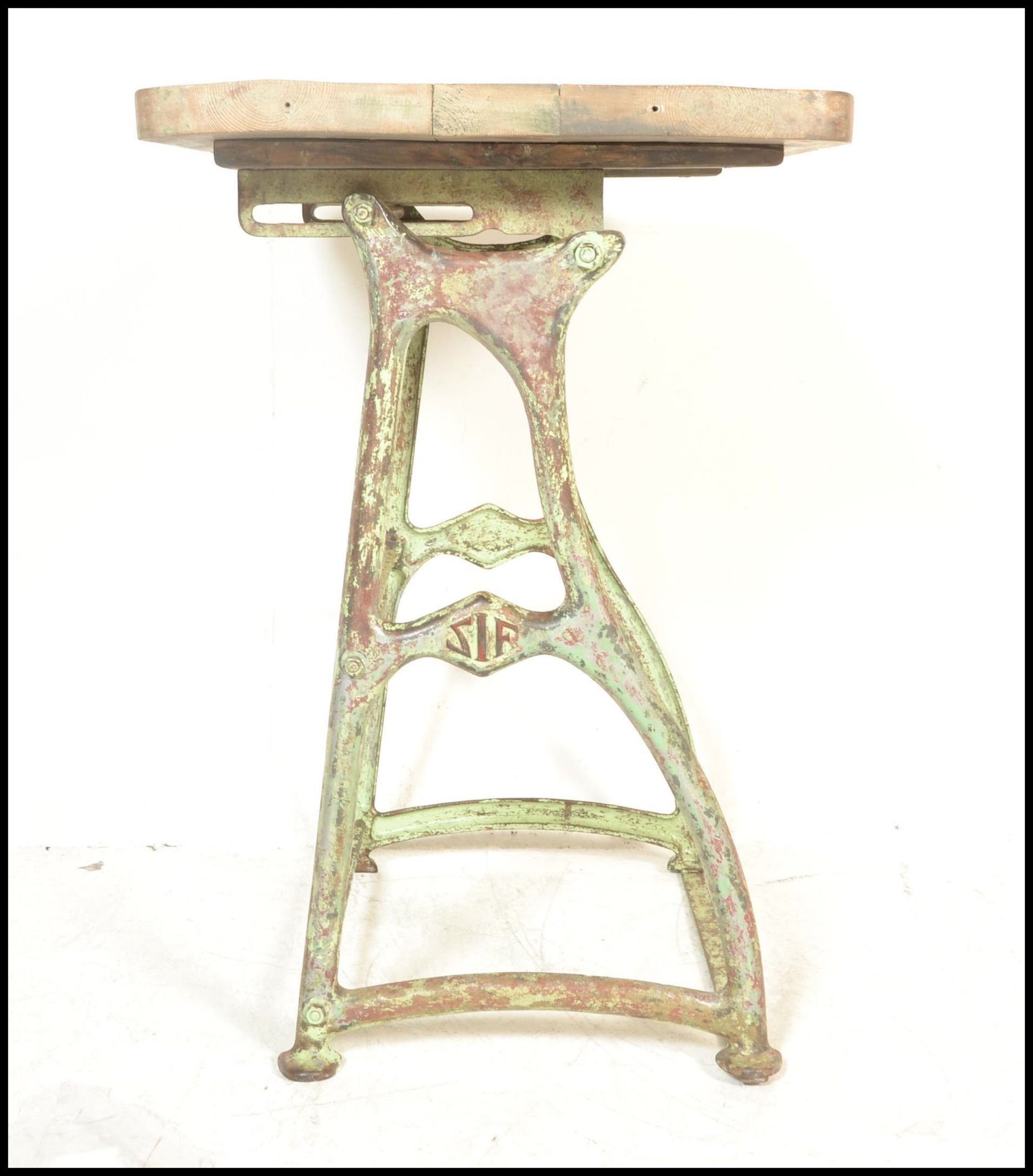 A late 19th Century upcycled cast metal work base, converted to a garden table,the base being - Bild 6 aus 7