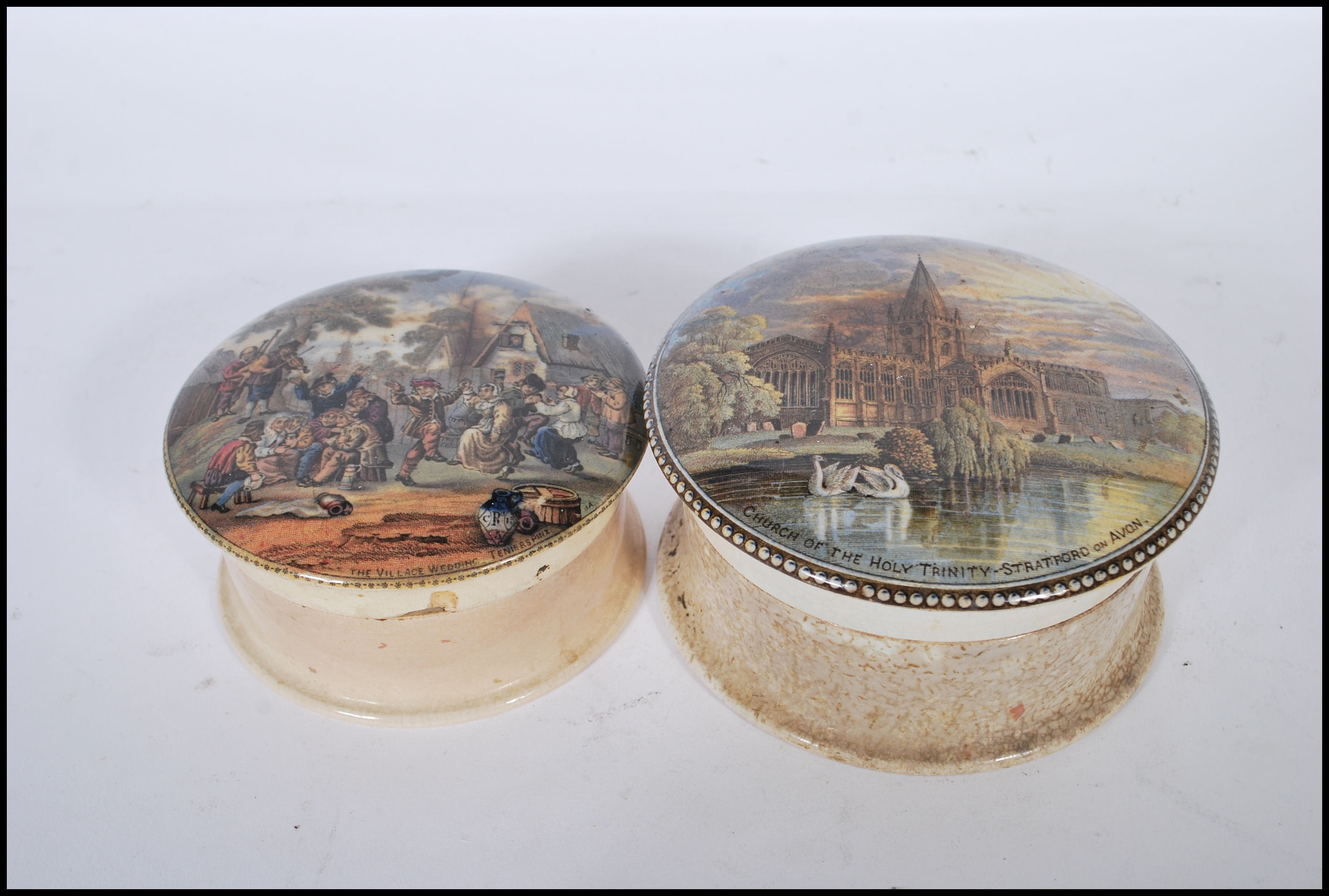 A pair of 19th Century Victorian Pratt Ware decorated pot lids. The lids decorated with The - Image 3 of 6