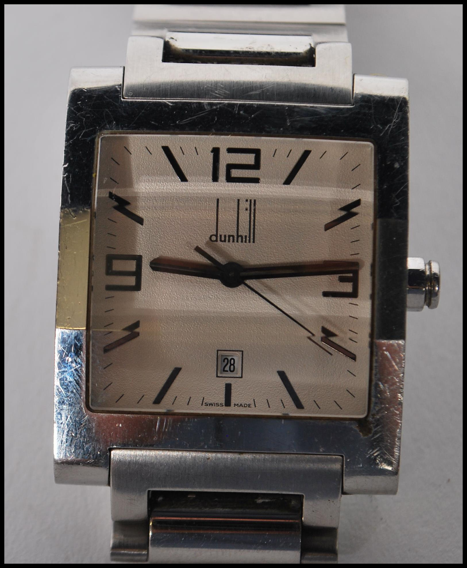 A gentleman's Dunhill facet watch having a square face with arabic numerals and baton markers to the - Image 2 of 5