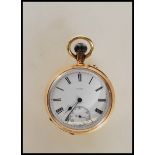 A 18ct gold hallmarked open face pocket watch W. Ehrhardt of Hockley, No.190224, having a white