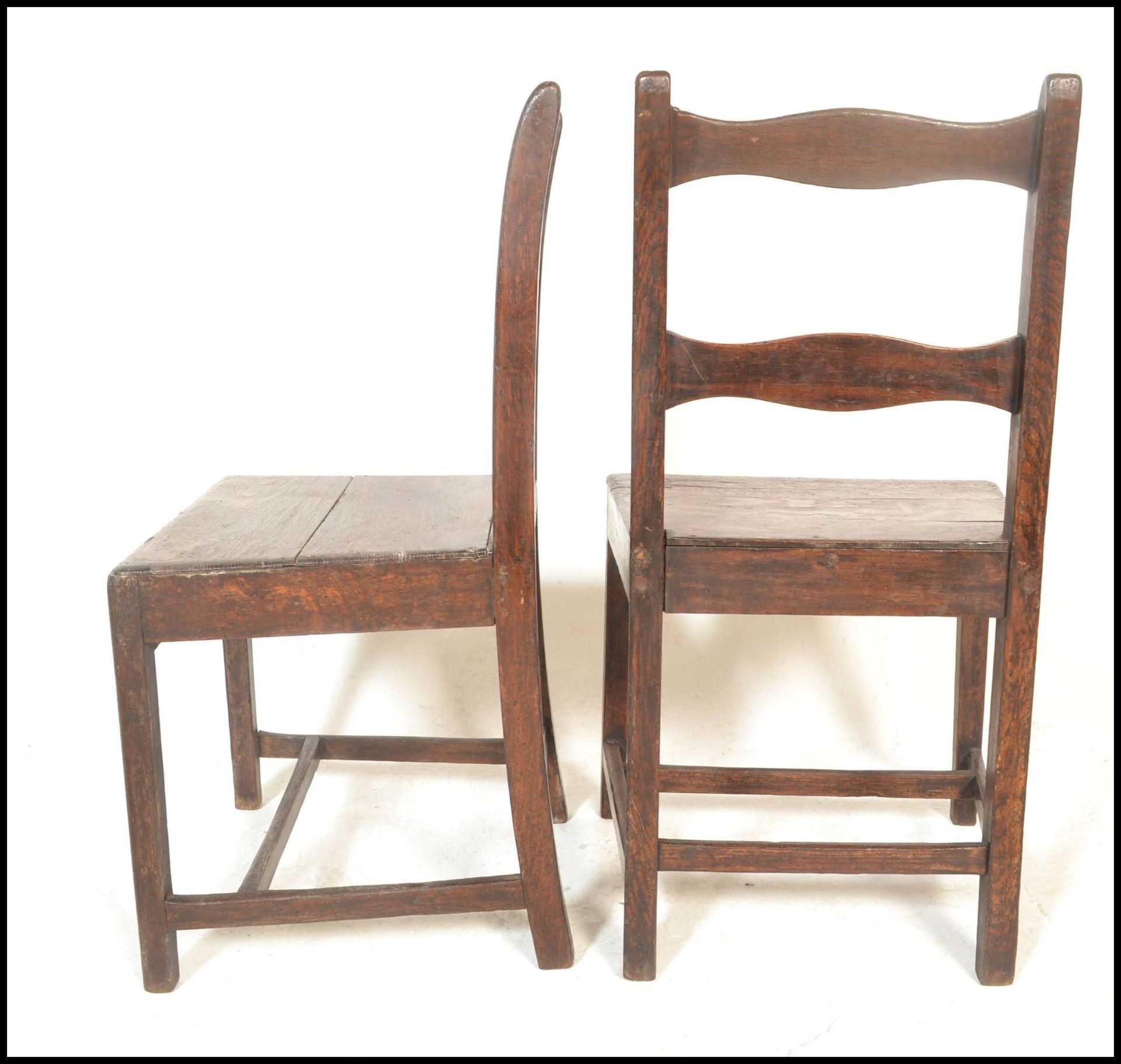 A set of four 18th / 19th Century Georgian country oak peg jointed  dining chairs, rail back with - Image 4 of 4
