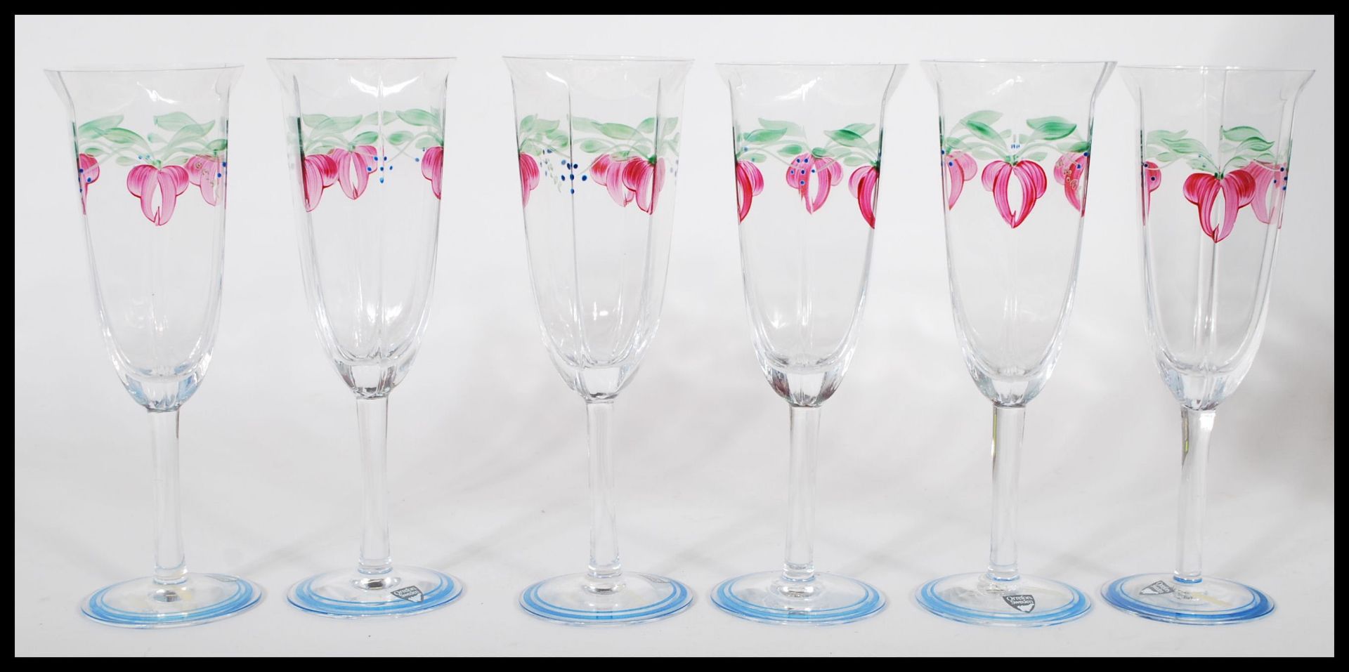 A Set of six 20th century Orrefors of Sweden Champagne -wine glass in the  'Maja ' pattern, being