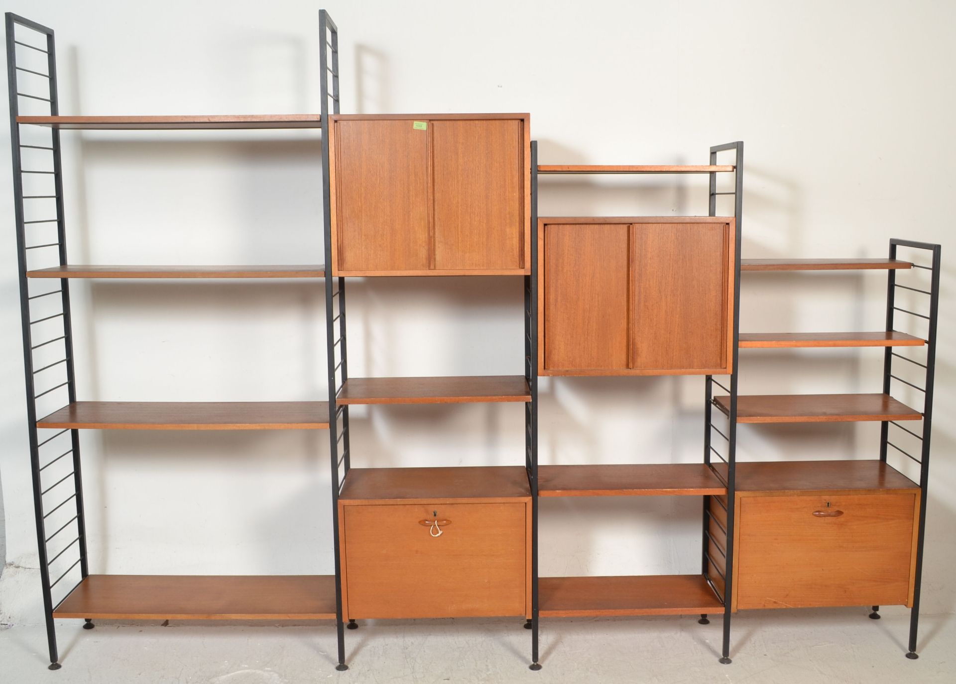 Staples - Ladderax - A 1970's retro vintage teak wood four bay modular wall shelving unit / room
