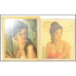 A vintage retro 20th century framed 1960's coloured print of a partly clad Female after J H Lynch