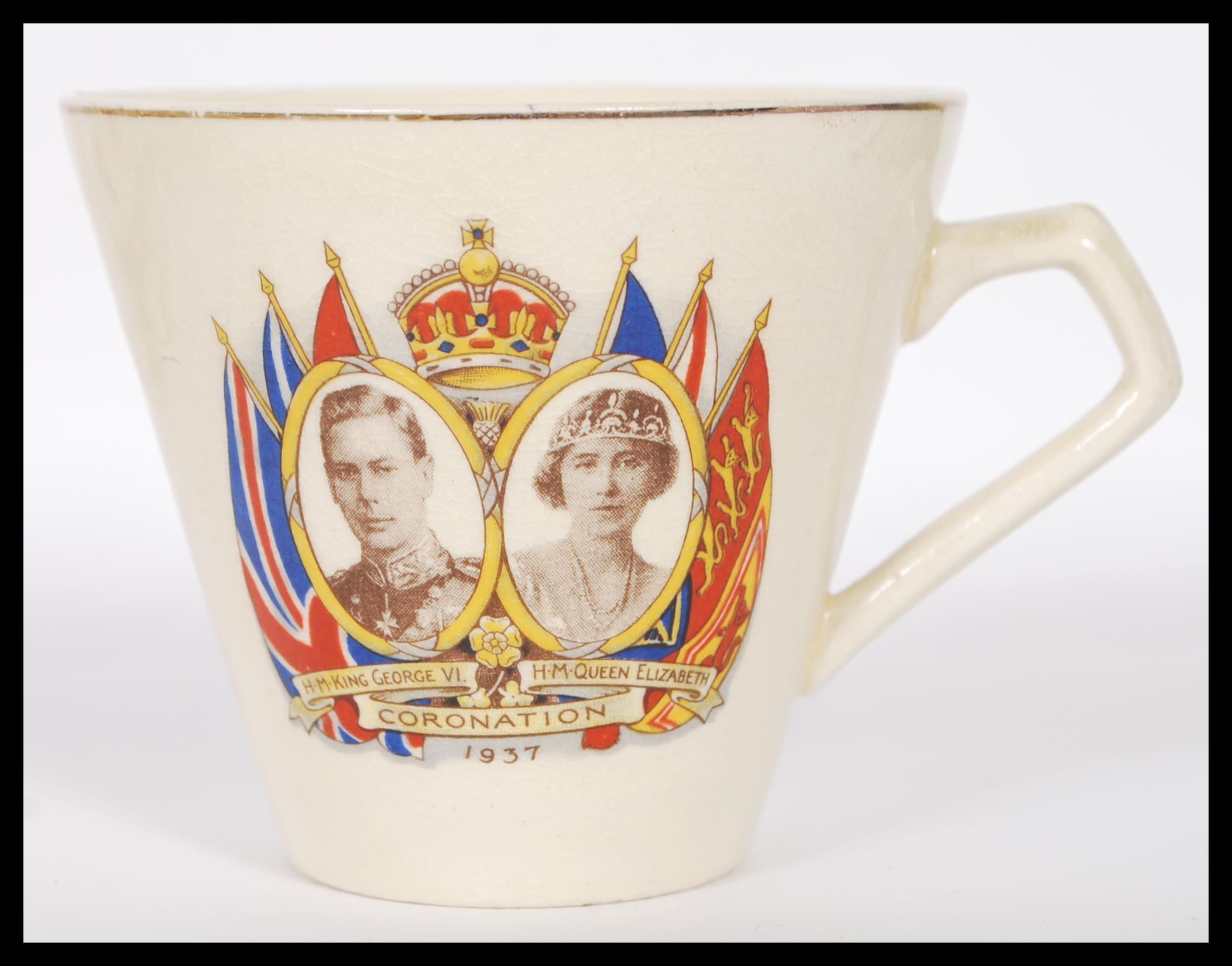 A set of six early 20th Century ceramic tea cup trio's commemorating the Coronation of George VI and - Image 3 of 11