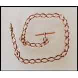 A 9ct gold curb link albert pocket fob watch chain bearing hallmark to every link and T bar, with