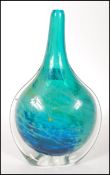 A vintage 20th century Mdina studio art glass stem vase having blue and yellow swirl design.