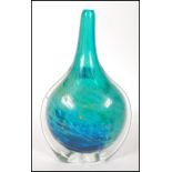 A vintage 20th century Mdina studio art glass stem vase having blue and yellow swirl design.