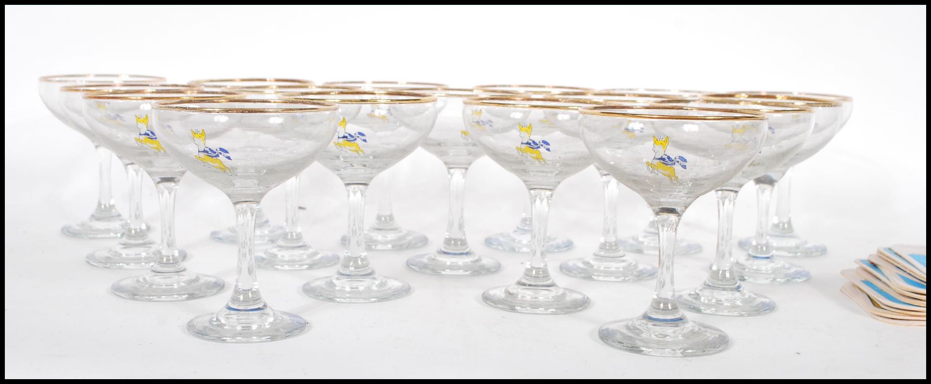 A collection of 17 Babycham glasses having gilt ri - Image 2 of 5