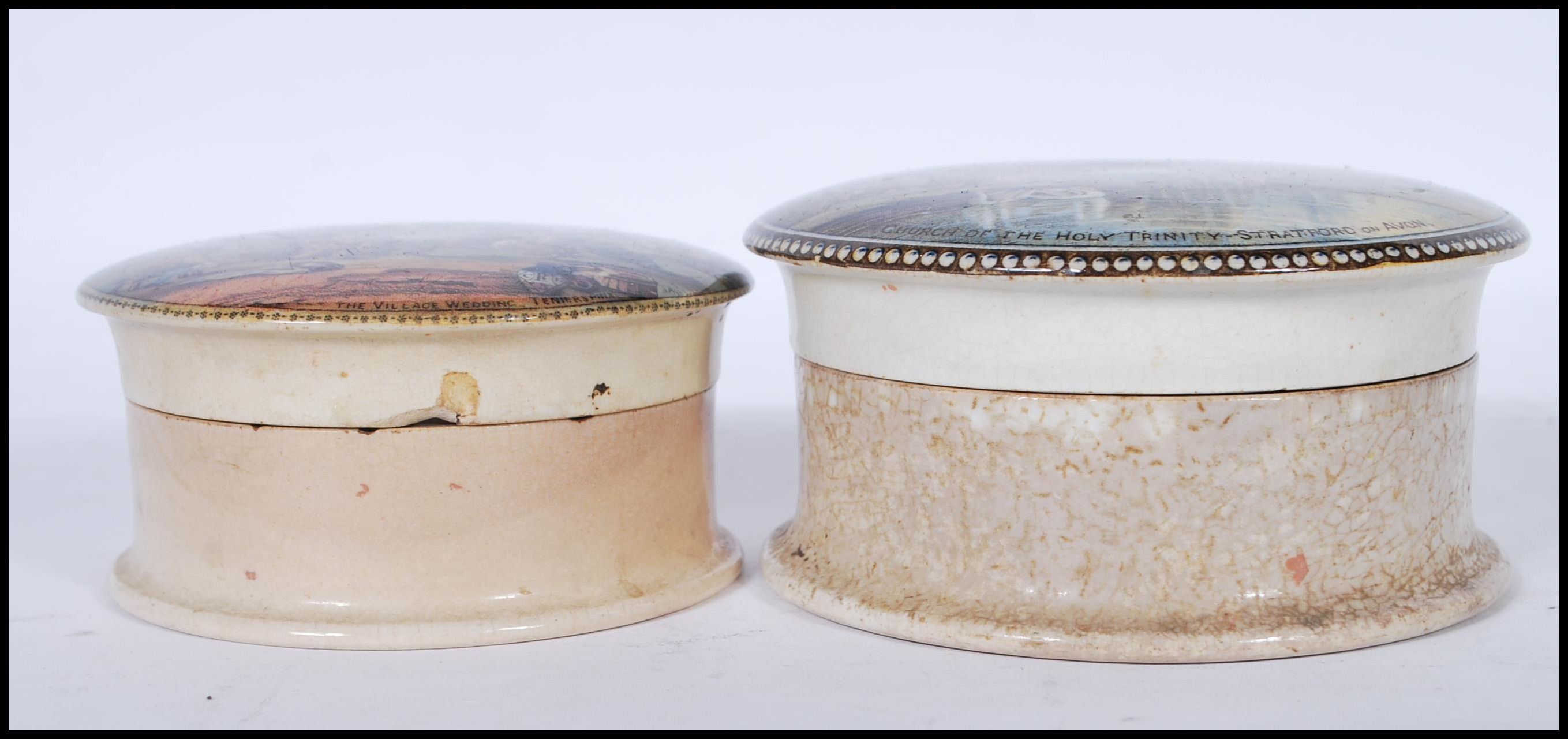 A pair of 19th Century Victorian Pratt Ware decorated pot lids. The lids decorated with The - Image 2 of 6