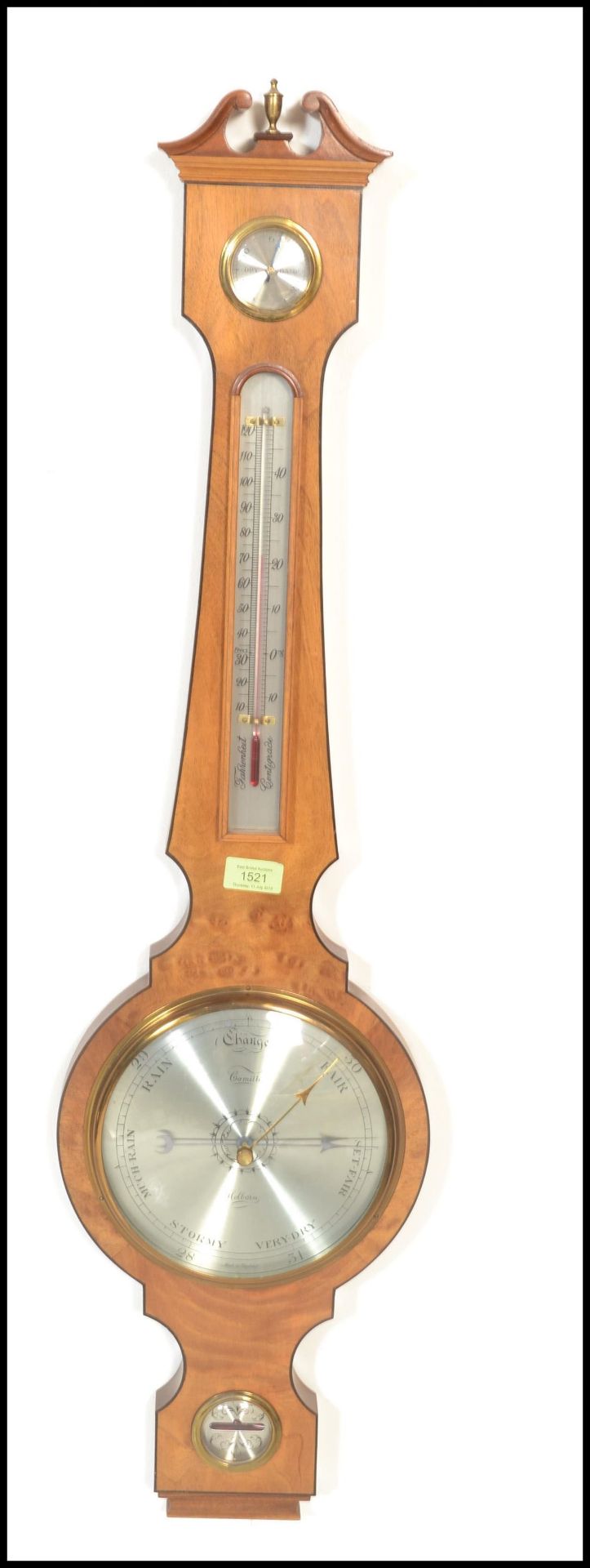 A 20th Century Georgian antique revival satin wood wooden cased wall barometer by Comitti of