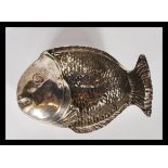 A continental silver hallmarked table salt / condiment in the form of a fish. Marked to base with