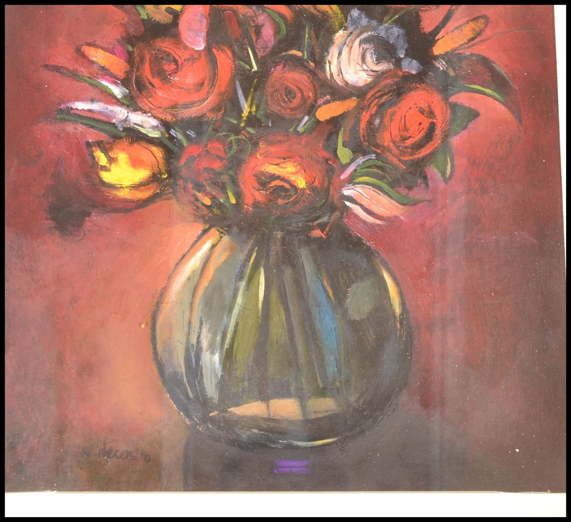 De Castro - a 20th Century oil on canvas painting depicting a bouquet of roses in a bulbous from - Bild 3 aus 4