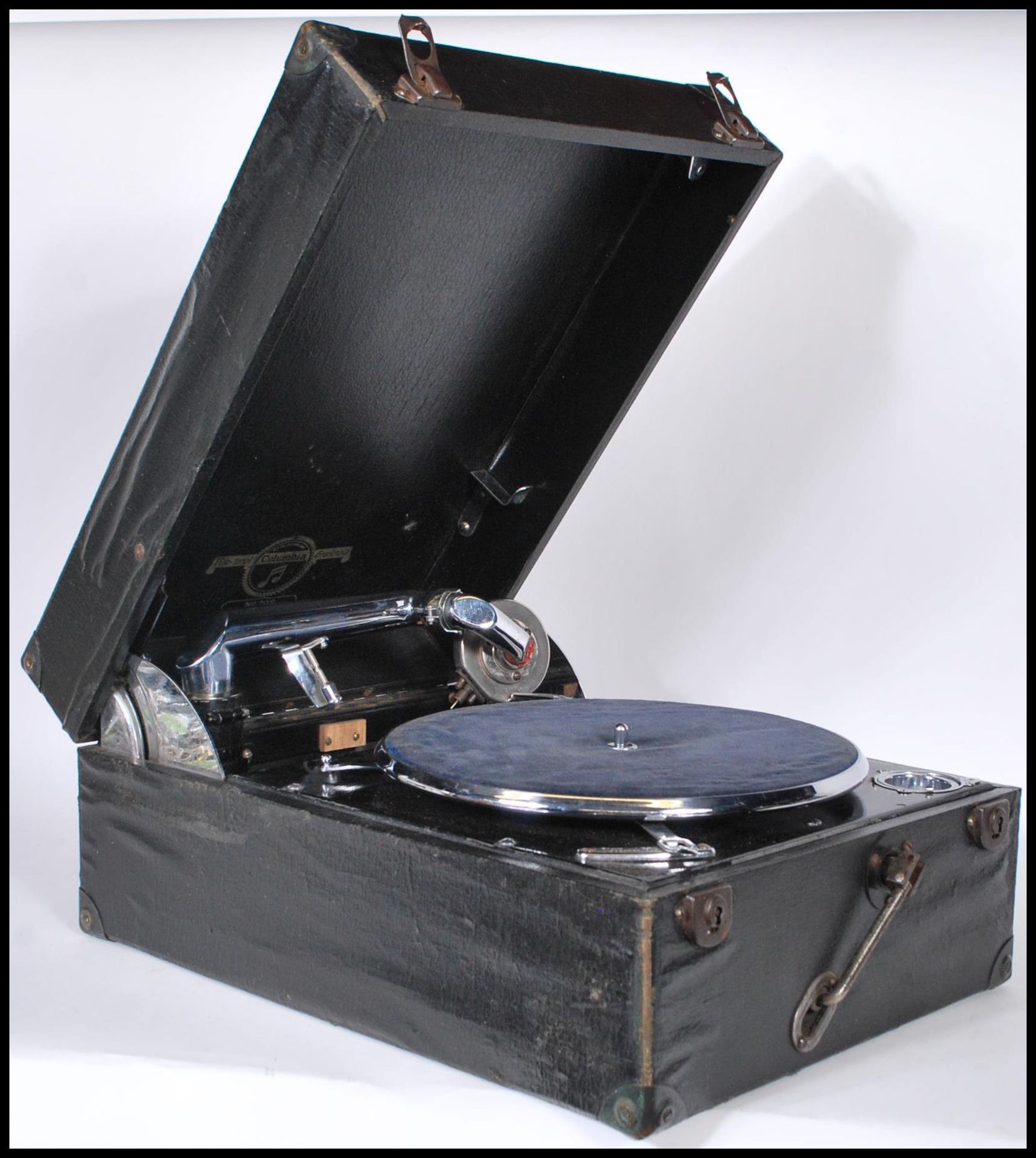 An early 20th century  Columbia portable gramophone complete in the original carry case with black