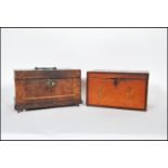 An 18th century satinwood tea caddy of smaller form with inlaid cartouche panel top with sunburst