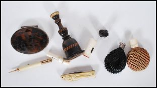A collection of items dating from the 19th Century onwards to include a tortoise shell pill box