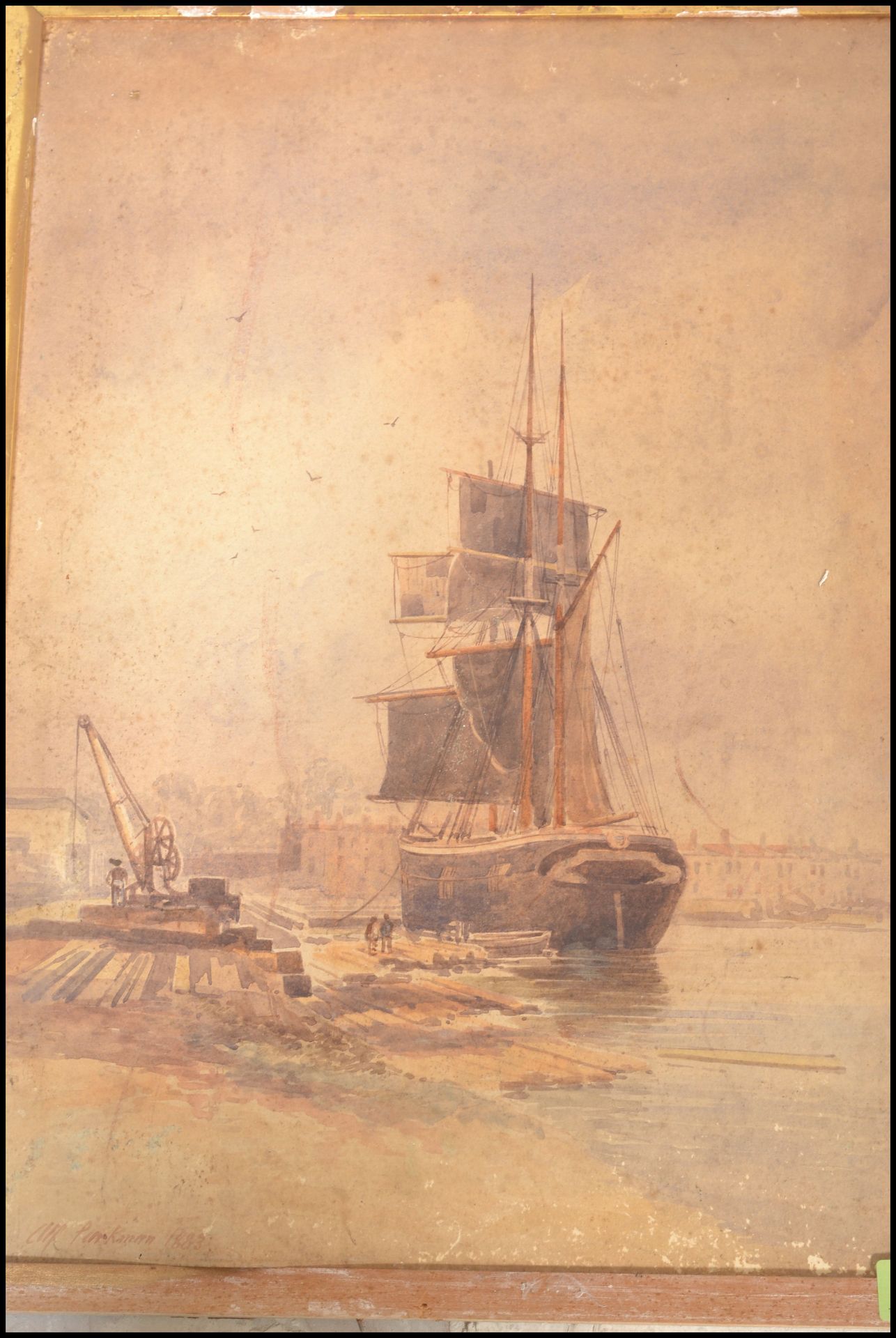 Alfred Edward Parkman (1852-1930)  A watercolour painting of a dock / harbour scene believed to be - Image 2 of 3