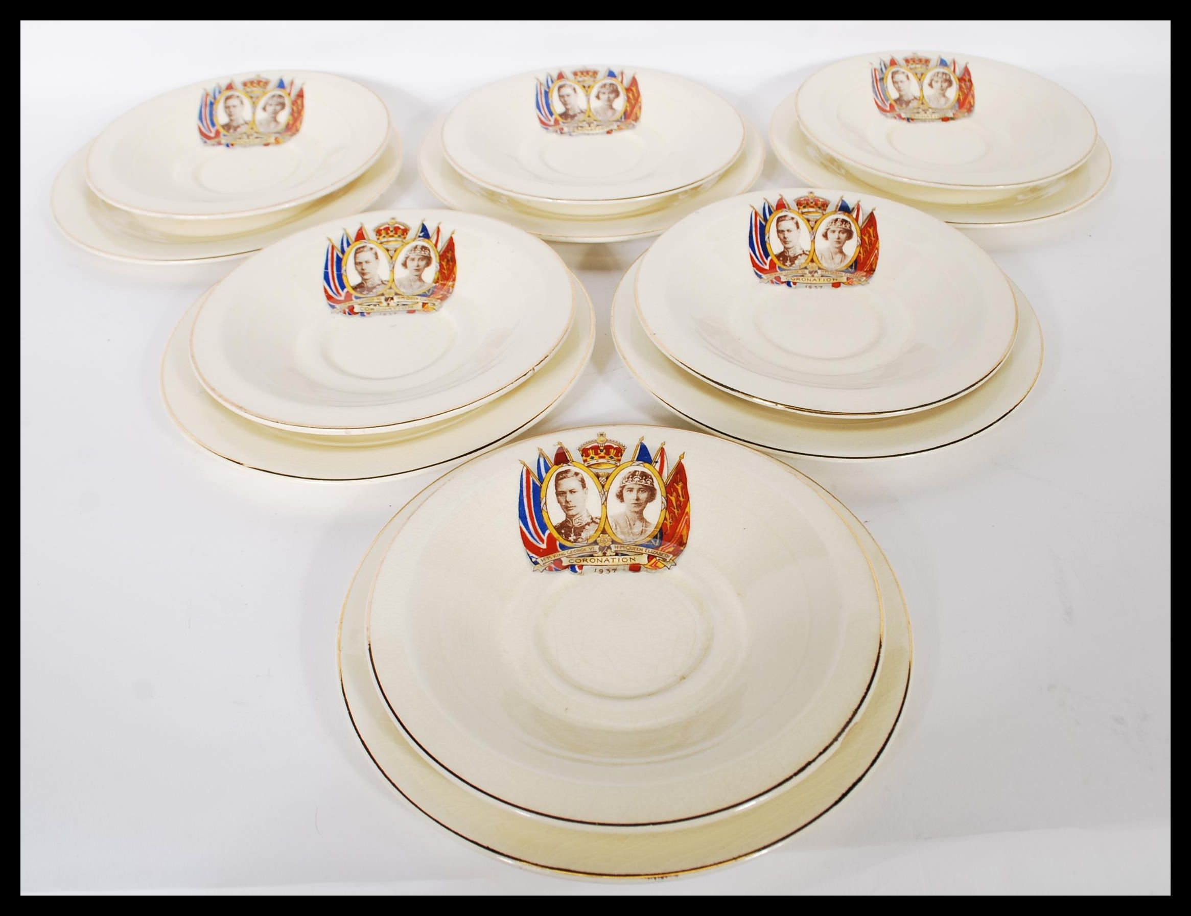 A set of six early 20th Century ceramic tea cup trio's commemorating the Coronation of George VI and - Image 6 of 11
