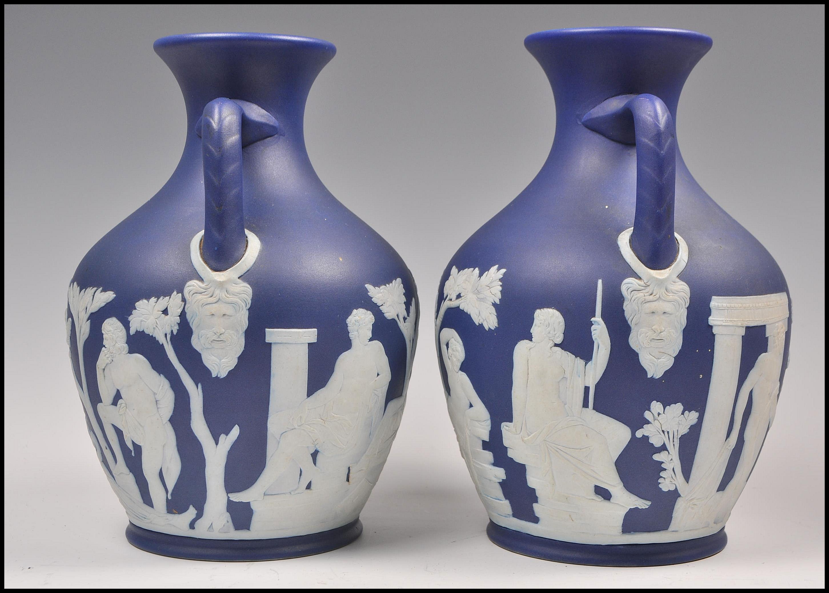 VICTORIAN WEDGWOOD PORTLAND JASPERWARE VASES - Image 4 of 13