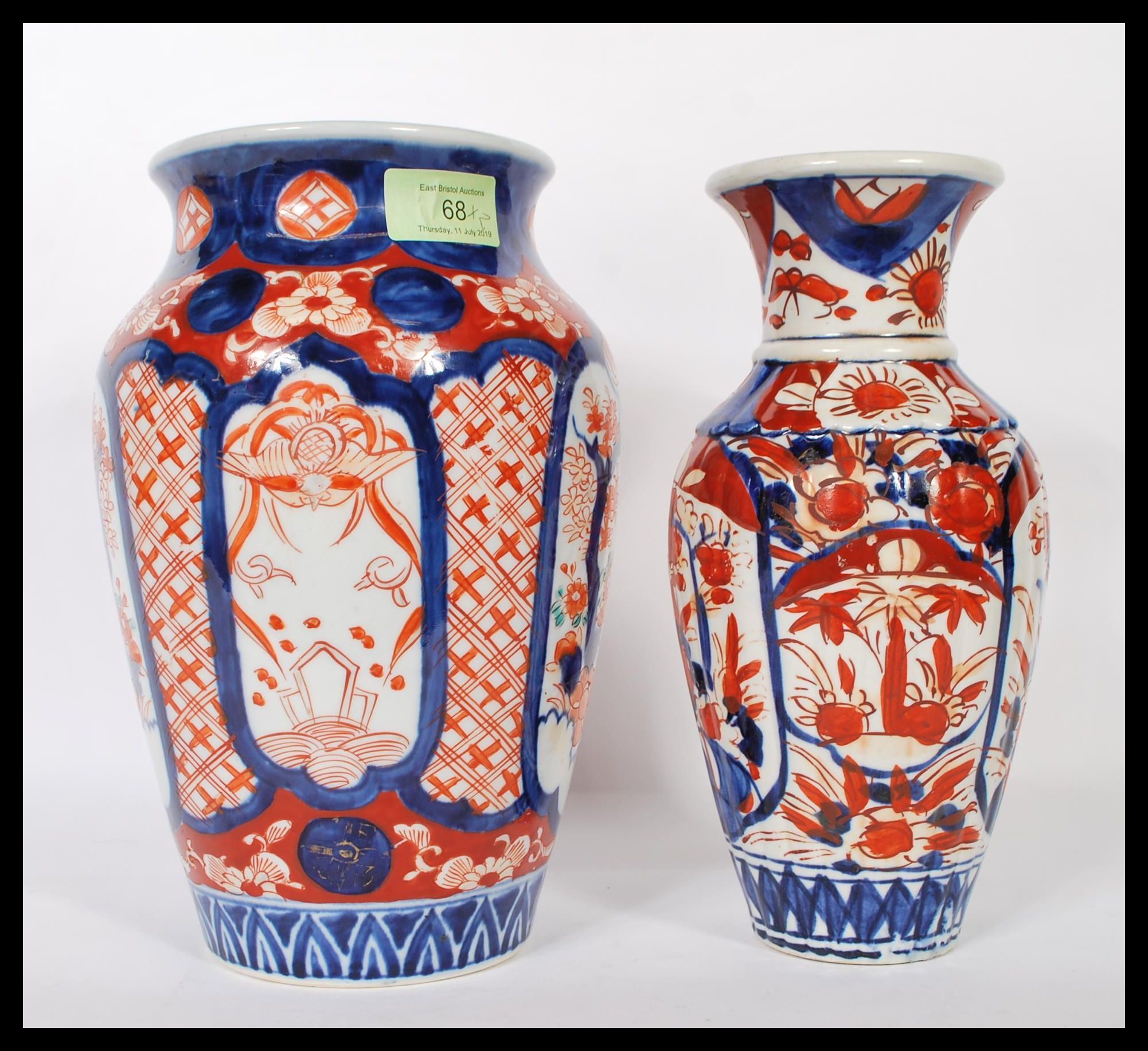 Two 18th / 19th Century Japanese Imari vases to include one of baluster form, both having hand - Image 2 of 6