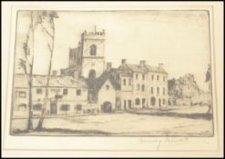 Charles Church (20th Century) - a pencil drawing on paper depicting a landscape scene of a castle on