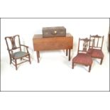 An Edwardian mahogany inlaid bedroom nursing chair with scrolled elbow supports. Together with a