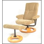 A contemporary ' modernist ' 21st century reclining and swivel armchair in the manner of Ekornes