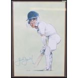 A colour bookplate sporting caricature picture of Geoffrey Boycott by John Ireland, signed in ink by
