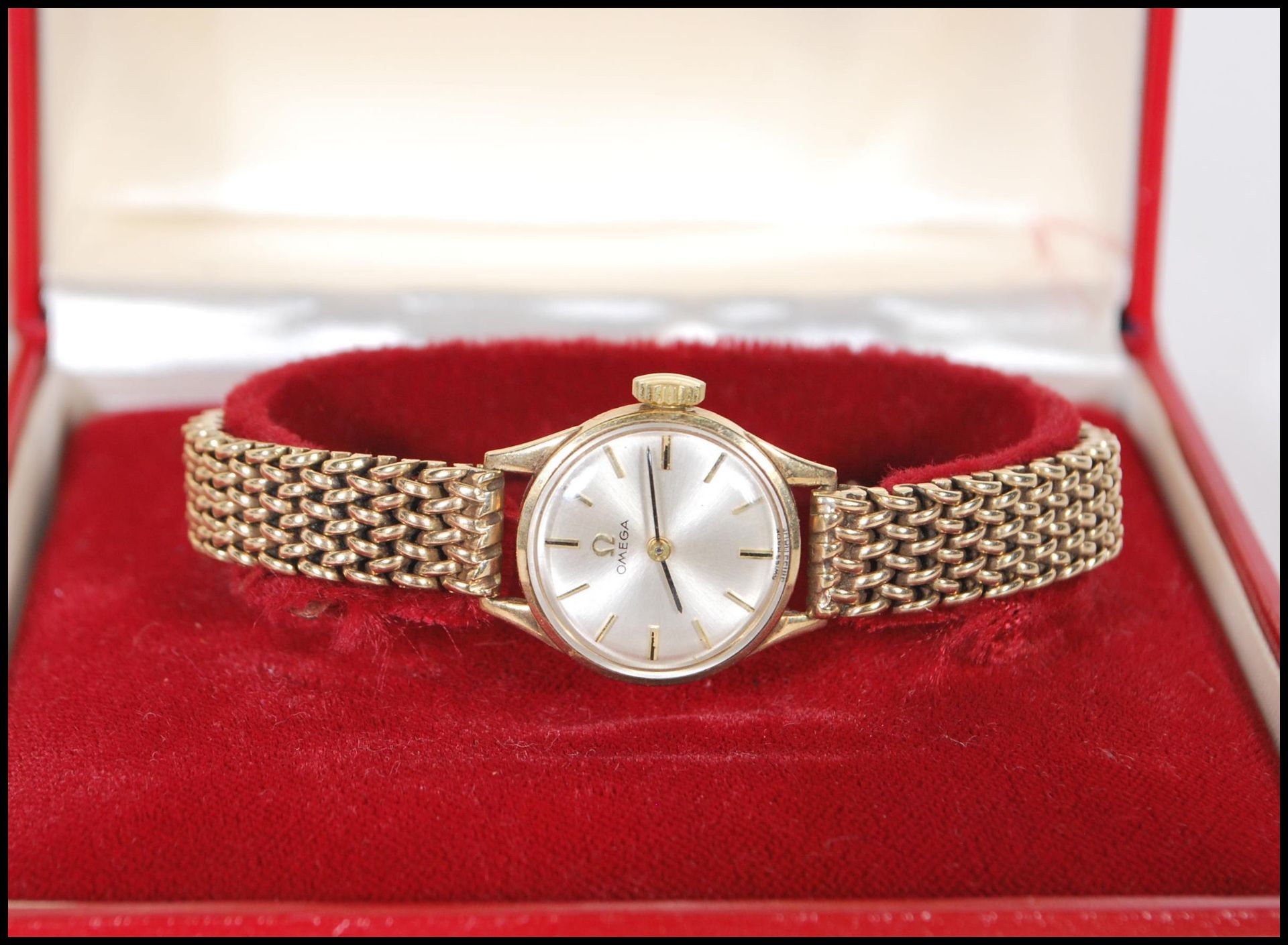 A vintage boxed Omega 9ct gold ladies cocktail watch set to a 9ct gold watch bracelet strap. - Image 2 of 8