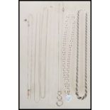 A selection of stamped 925 silver necklaces to include a rope necklace chain, a heart pendant