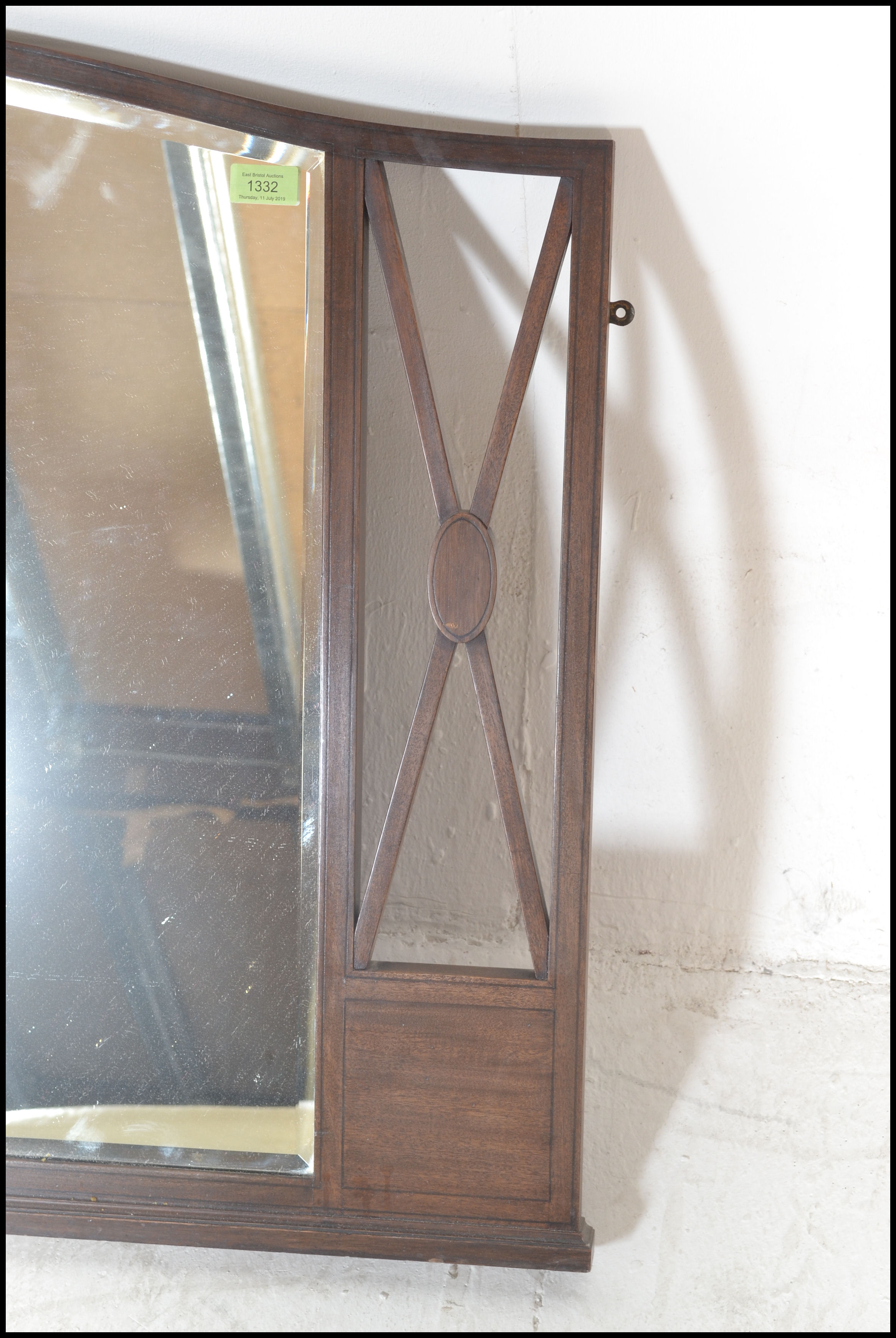 An early 20th Century Edwardian mahogany inlaid arched overmantel wall mirror, central bevelled - Image 2 of 6