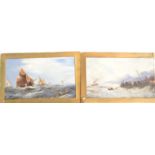 A pair of late 19th / early 20th Century watercolour painting pictures of seascapes, the pictures