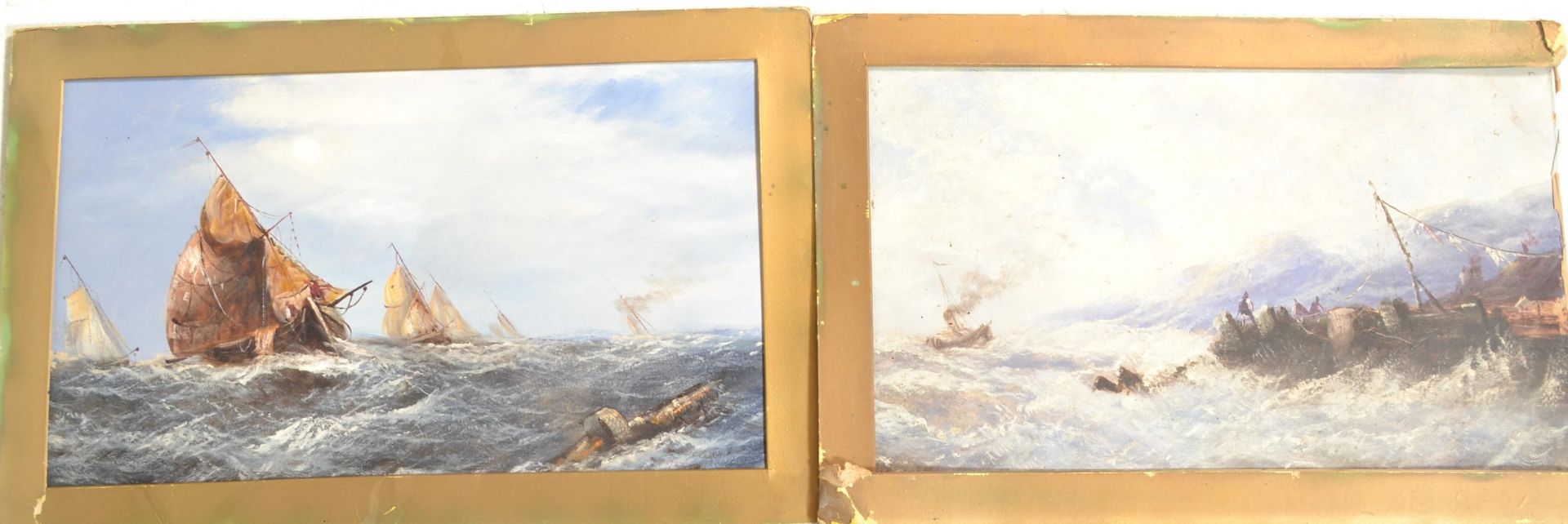 A pair of late 19th / early 20th Century watercolour painting pictures of seascapes, the pictures