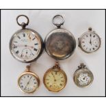 A group of five vintage pocket and fob watched to include an open faced J. W. Benson London silver