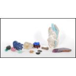 A group of 20th Century carved precious stones and carved stone animals including a lapis lazuli