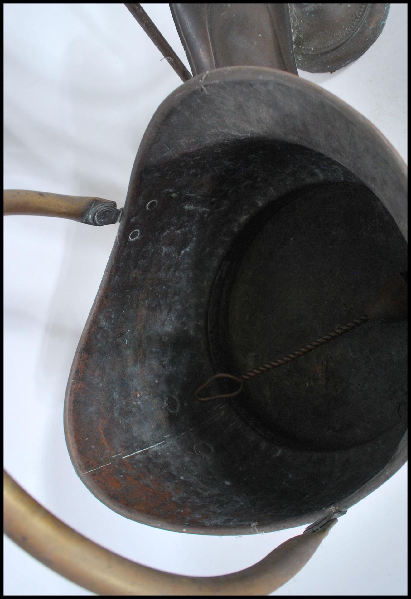 A 19th century Victorian copper coal bucket of cylindrical form having loop handle together with a - Image 5 of 5