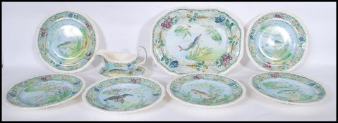 An early 20th Century Copeland Spode earthenware fish service, transfer printed with fish and